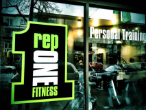 Rep1 Fitness front window to fitness facility in Vancouver